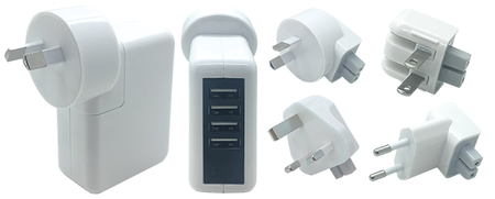Buy WALL CHARGER 240V WITH TRAVEL PLUGS 5PC - 4 USB 2.0A - WHITE in NZ. 