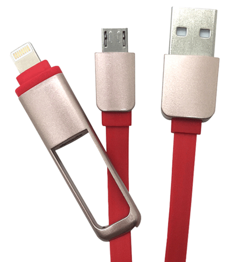 Buy 2 IN 1 - USB TO MICRO USB OR iPhone MODELS 5 TO 14 - 1M CABLE - RED/BLACK in NZ. 