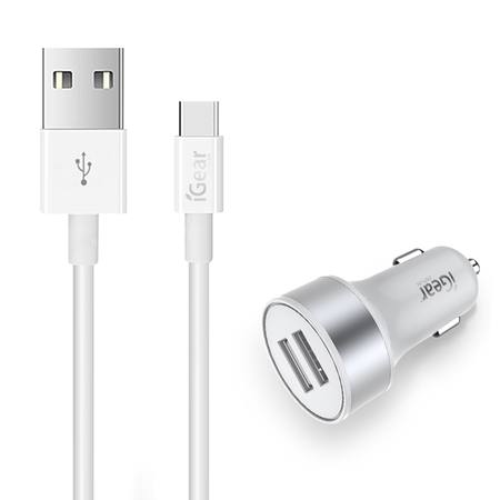 Buy CAR CHARGER - DUAL USB WITH USB-C (Type C) CABLE - WHITE in NZ. 